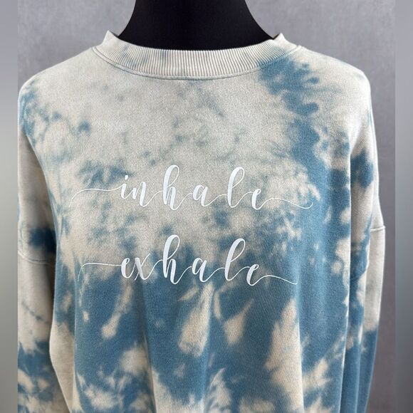 Oversized Bleach Washed Sweatshirt Inhale Exhale | Size M - Picture 3 of 6
